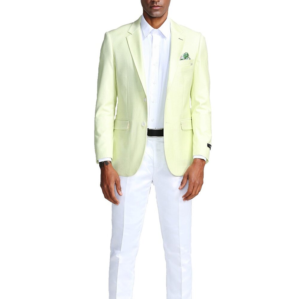 Mint Linen Look Notch Lapel Men's Jacket